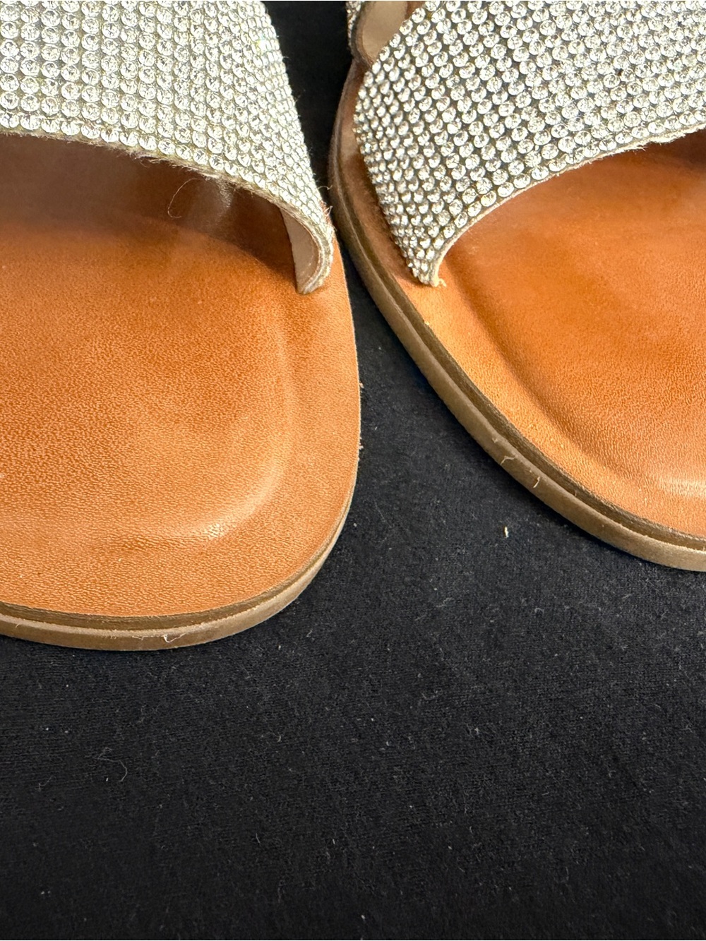 Steve Madden Tan Slides with Sparkling Silver Straps - Picture 3 of 7